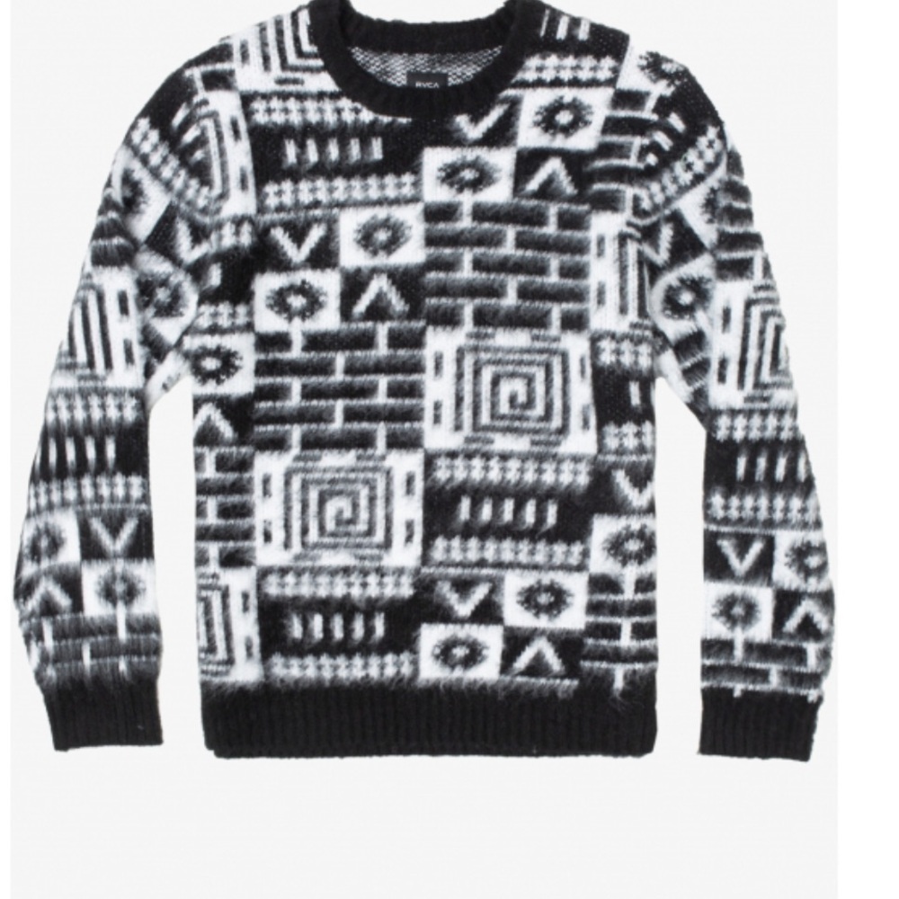 Unisex RVCA Men’s size small Geometric Black White Curren Checks Faux Mohair